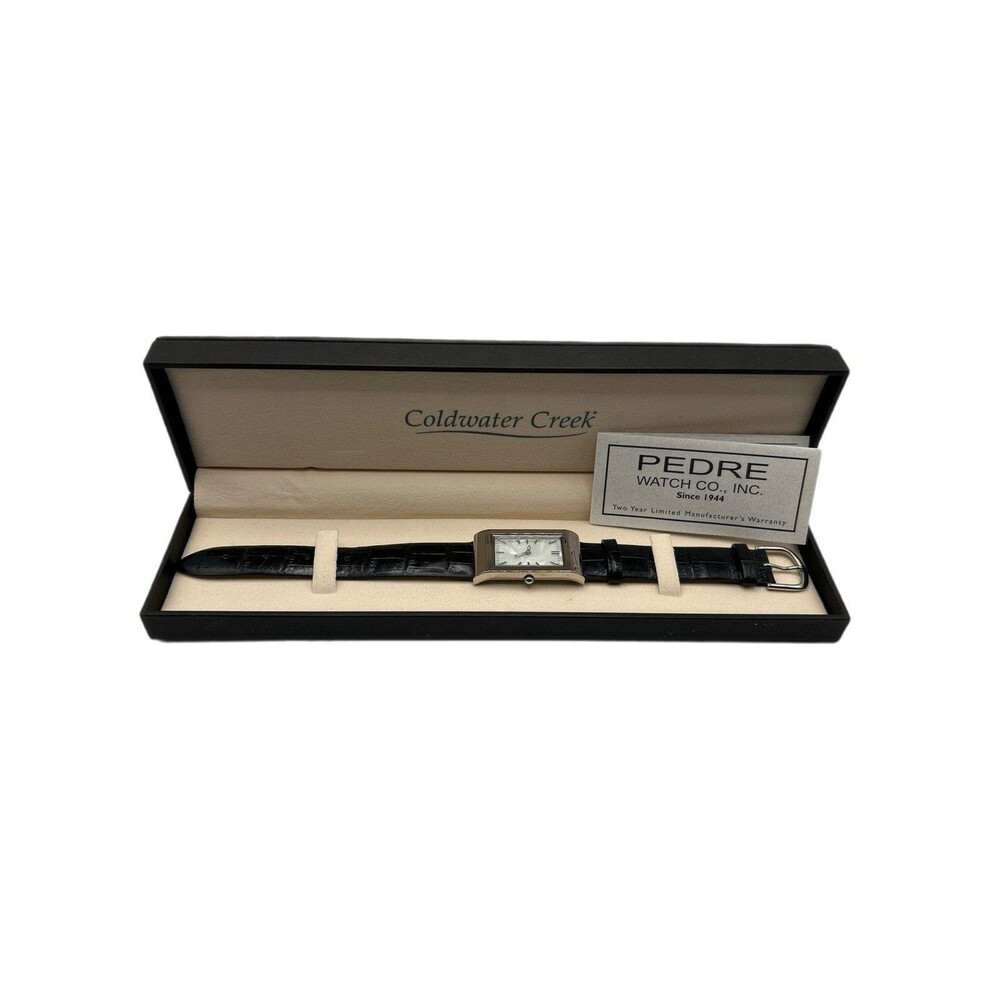 Coldwater Creek Watch Silver Tone Black Leather Band PEDRE Watch NEW in BOX